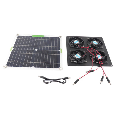 Solar Panel Fan Kit Waterproof Monocrystalline Silicon Solar Fan 4 Ports Ventilator Exhaust Fan for Greenhouses