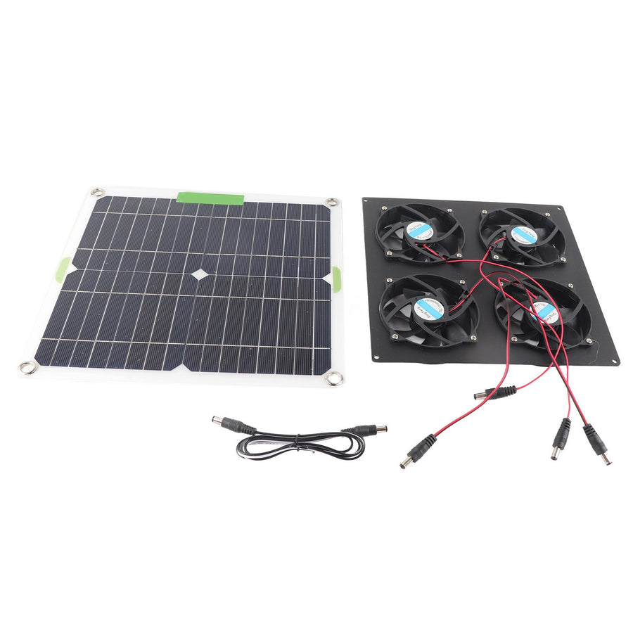 Solar Panel Fan Kit Waterproof Monocrystalline Silicon Solar Fan 4 Ports Ventilator Exhaust Fan for Greenhouses