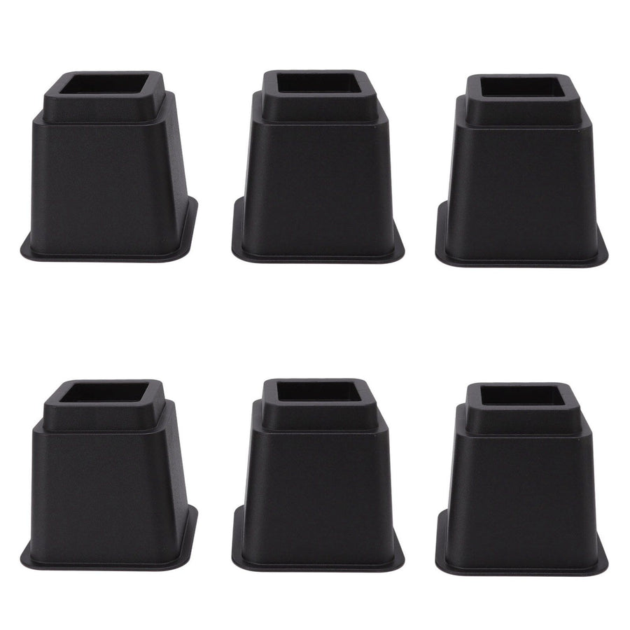 6pcs Bed Risers 5in High Quadrate Trapezoidal Ergonomic Plastic Black Furniture Risers Blocks for Home Office