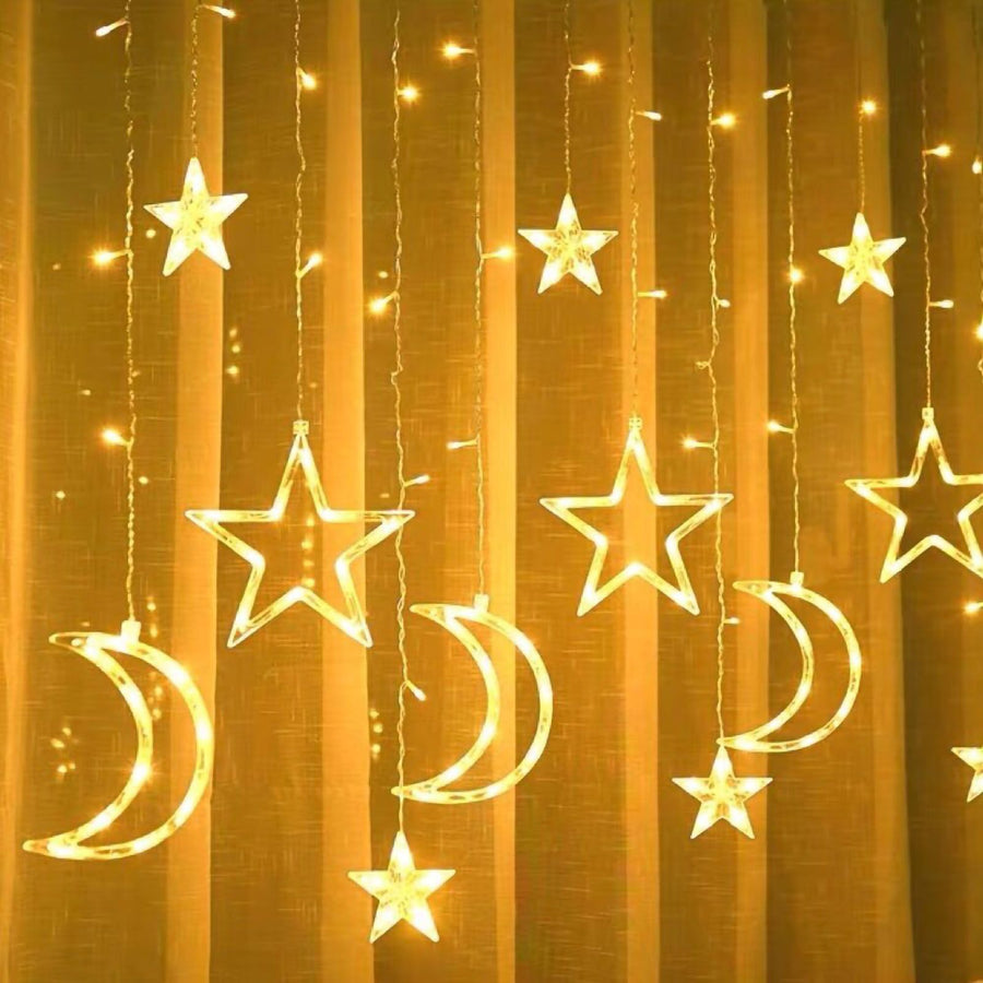 Star Moon Curtain String Lights LED Lamp Add Romantic Ambience Window Curtain Lights for Bedroom Living Room Shop Warm White