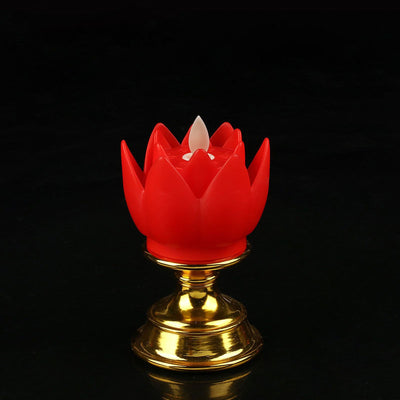 LED Lotus Lamp Colorful LED Soft Natural Light Lifelike Safe Odorless Durable Buddha Lamp for Bedroom Office Living Room Red