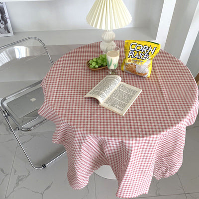 Desk Tablecloth Plaid Table Cover Linen Cotton Backdrop Dustproof Home Decoration for Office Dormitory Pink 100x150cm / 39.4x59.1in