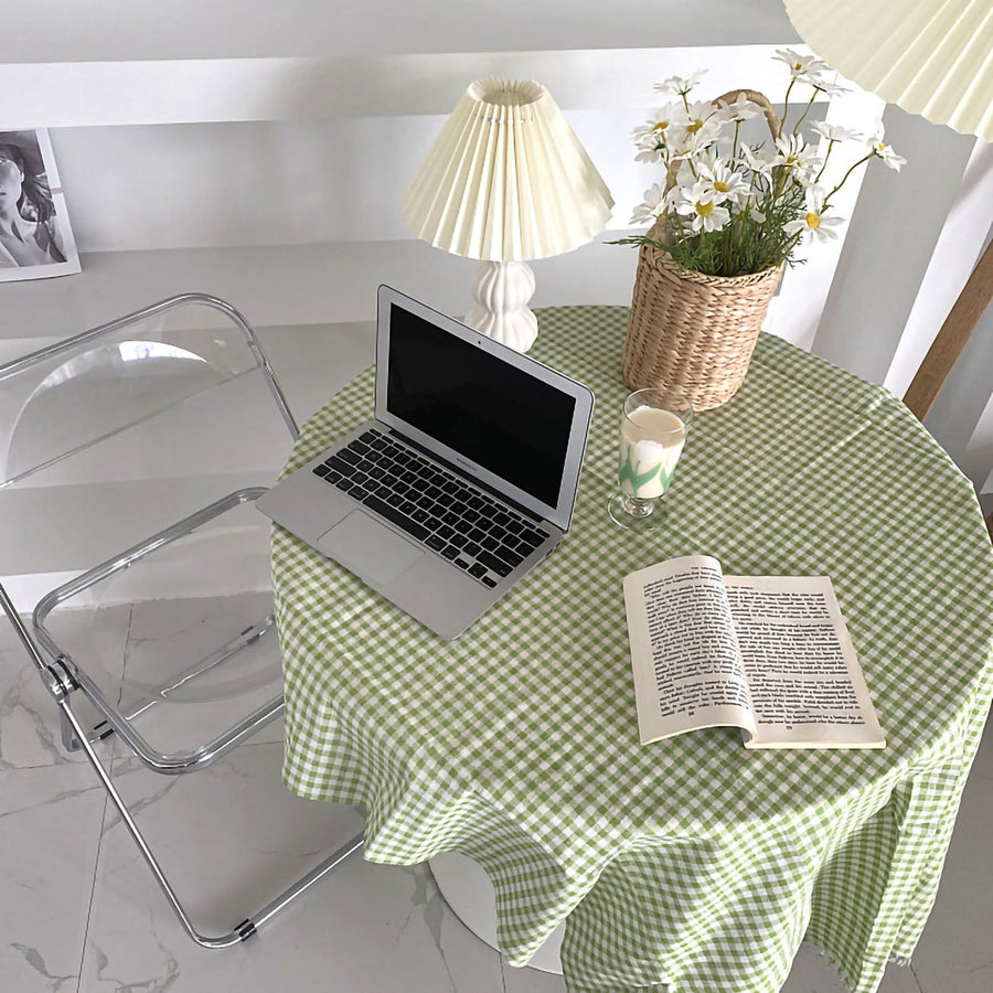 Desk Tablecloth Plaid Table Cover Linen Cotton Backdrop Dustproof Home Decoration for Office Dormitory Green 70x70cm / 27.6x27.6in