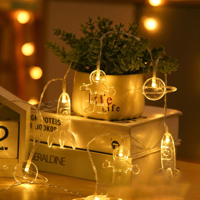 LED String Light Outer Space Astronaut Planet Spaceship Shape Waterproof Led String Room Decor for Christmas Festival Warm White 3 Batteries 20LED