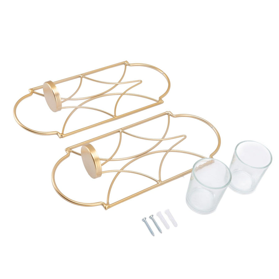 2Pcs Wall Mounted Candle Holder Iron Glass Sconces Decoration Accessories for Living Room Bedroom Gold