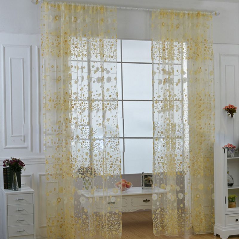 Sheer Curtain Innovative Elegant Translucent Floral Voile Drapes for Living Room Study Room Bedroom Yellow 100x250cm / 39.4x98.4in (Hooks)