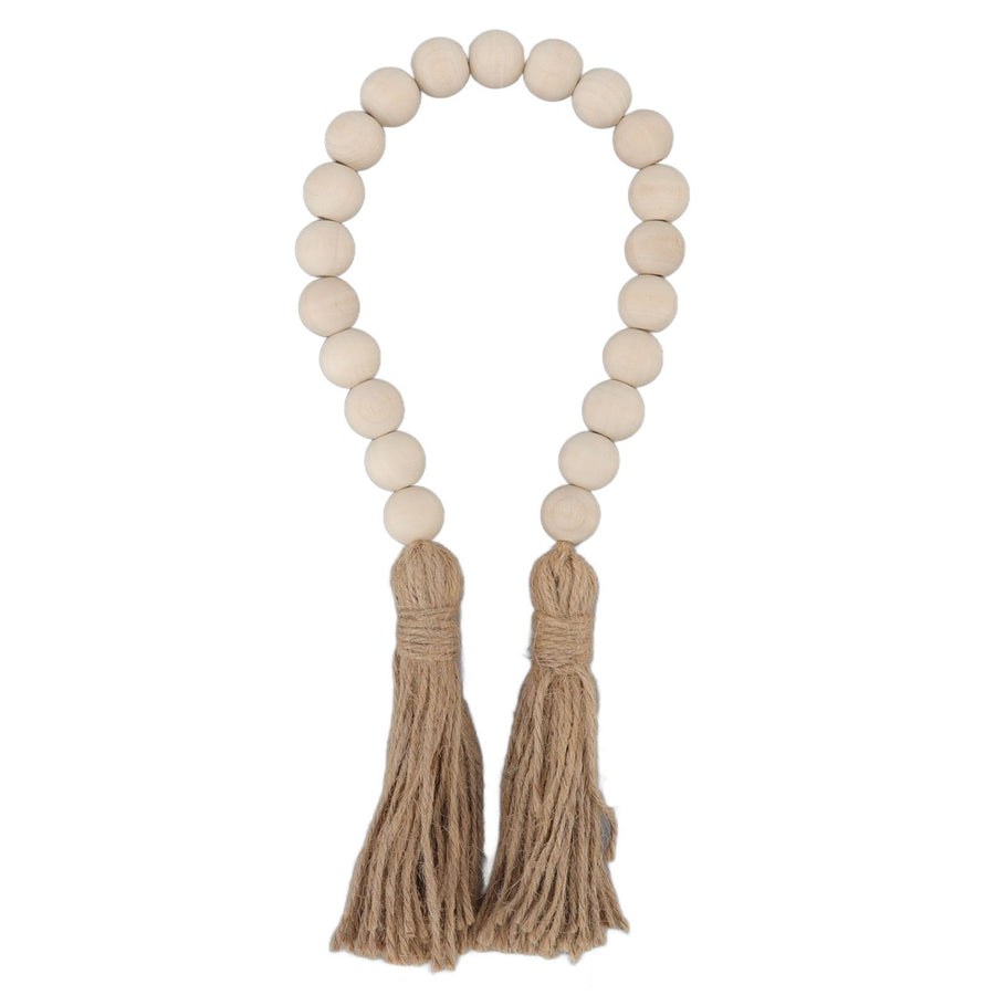 Natural Wood Bead Garland Hand Made Wall Hanging Bead Decoration with Tassels for Gifts Ornaments