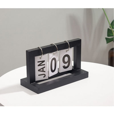 Wooden Desk Calendar Flip Chart Page Turning Calendar Reusable Home Calendar Ornament Black