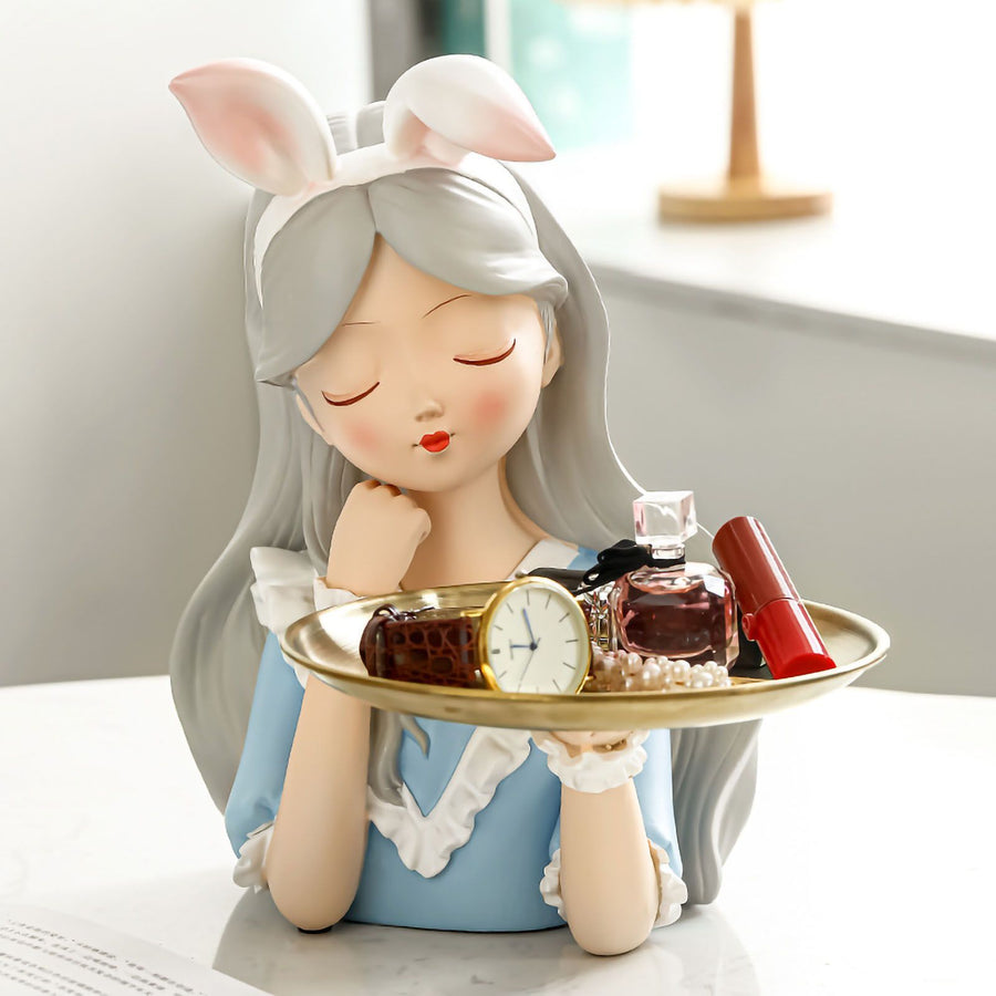 Entrance Storage Decoration Girl Sculptures Porch Decor Tray for Living Study Bedroom Rabbit Ears Girl