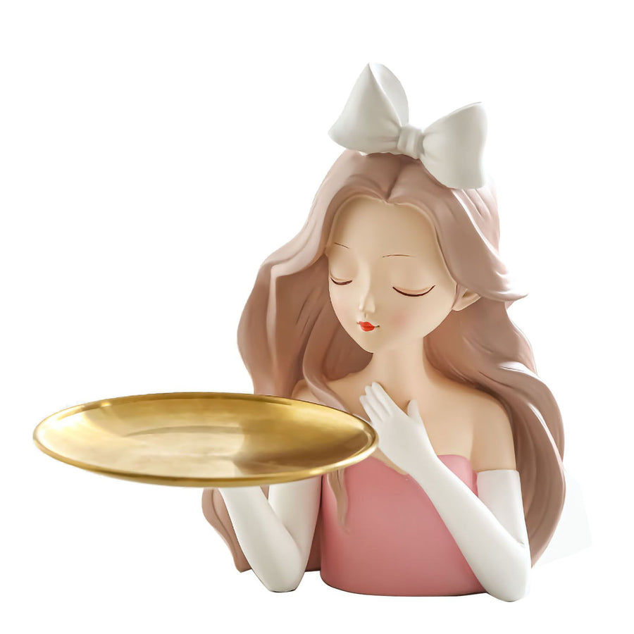 Entrance Storage Decoration Girl Sculptures Porch Decor Tray for Living Study Bedroom Bowknot Girl
