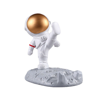 Cute Cartoon Cell Phone Stand Synthetic Resin Desktop Astronaut Ornament for Home Office Car Decor Kung Fu Astronaut Cell Phone Bracket (Gold)