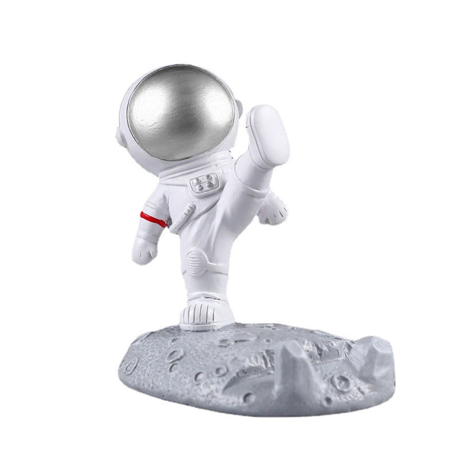 Cute Cartoon Cell Phone Stand Synthetic Resin Desktop Astronaut Ornament for Home Office Car Decor Kung Fu Astronaut Cell Phone Bracket (Silver)