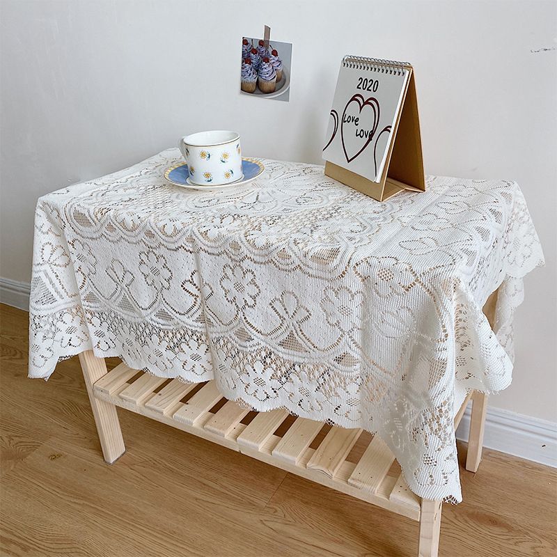 Lace Tablecloth Hollow Pattern Soft Comfortable Simple Lace Decorative Background Cloth for Home Cafe White Lace 120x120cm