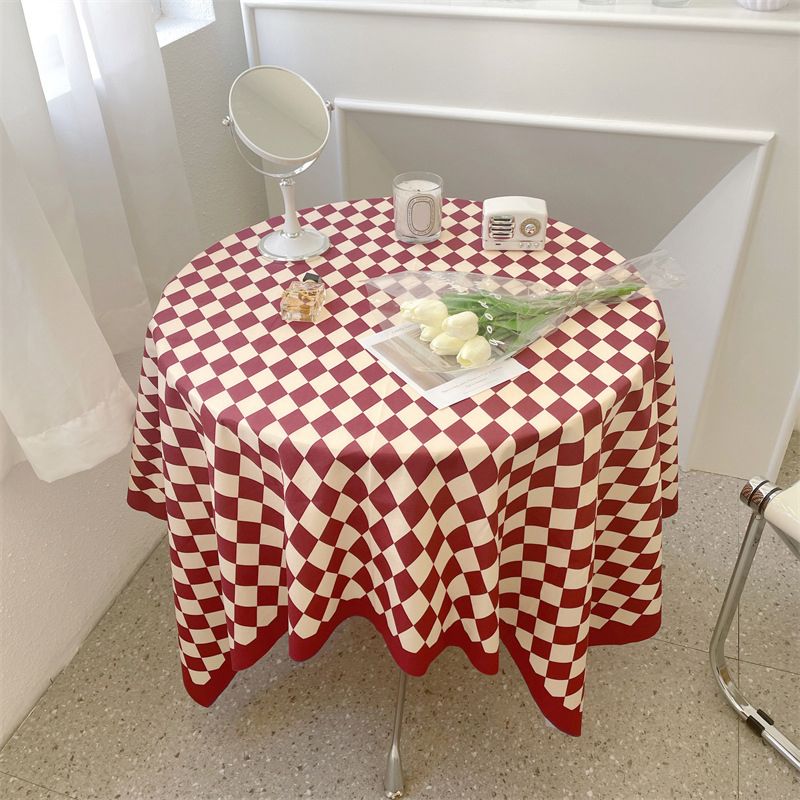 Checkerboard Tablecloth Vintage Grid Simple Practical Table Cover for Rectangular Round Table Coffee Table Red Grid 100x150cm