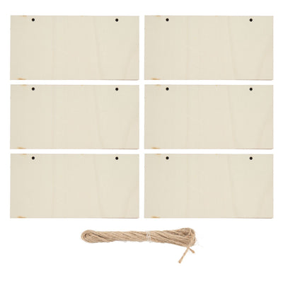 6pcs Blank Wooden Plaque Rectangle Decorative DIY Unfinished Wood Sign with Holes for Coffee Shop