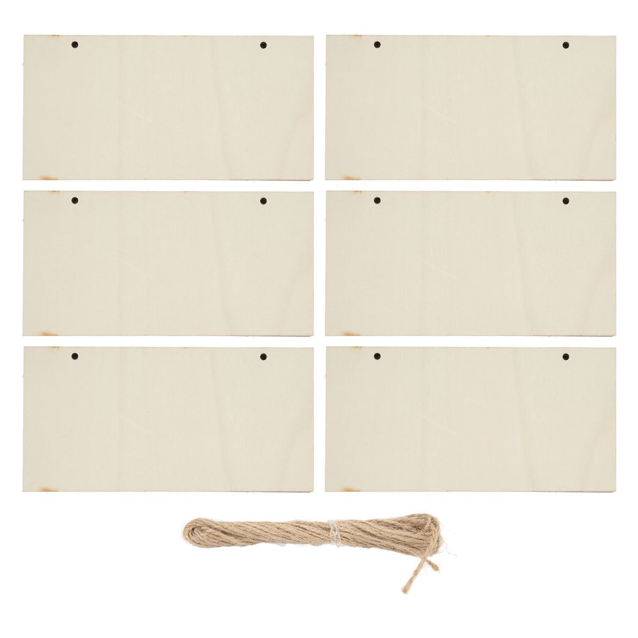 6pcs Blank Wooden Plaque Rectangle Decorative DIY Unfinished Wood Sign with Holes for Coffee Shop