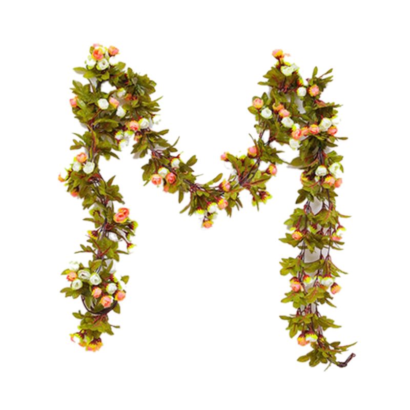 Artificial Roses Foliage Garland Hanging Guide Plastic Flower Vine Suspended Ceiling Decoration Champagne