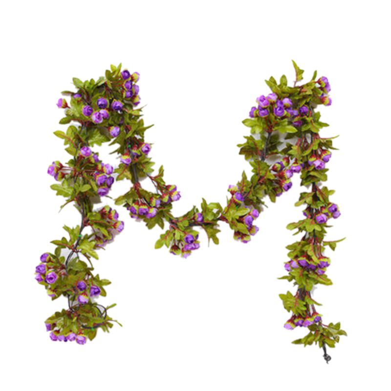 Artificial Roses Foliage Garland Hanging Guide Plastic Flower Vine Suspended Ceiling Decoration Purple