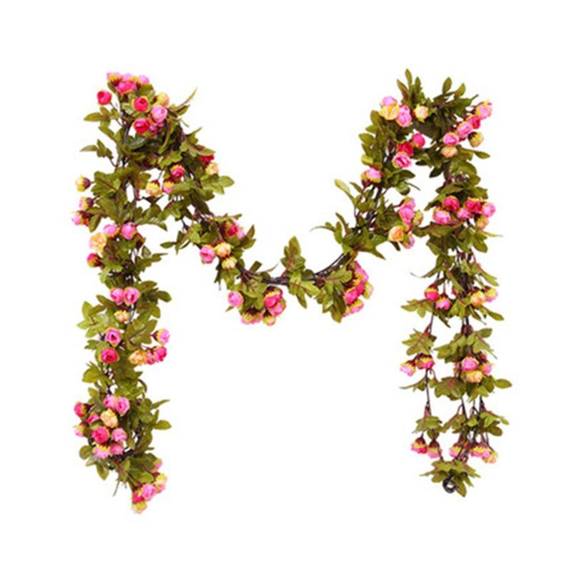 Artificial Roses Foliage Garland Hanging Guide Plastic Flower Vine Suspended Ceiling Decoration Pink