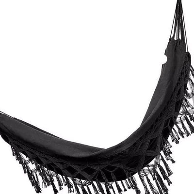 Double Hammock Wearable Portable Rustic Tassel Adult Hammock with 2 Tie Ropes Storage Bag for Camping Indoor Outdoor Black