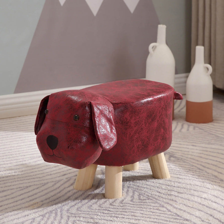 Children Wooden Low Stools Cute Cartoon Children Stool Small Dog Shape Stool for Home Kindergarten Red