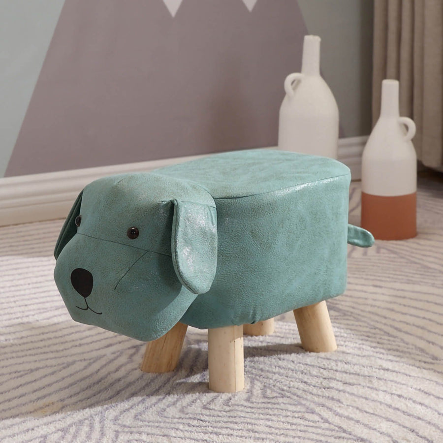 Children Wooden Low Stools Cute Cartoon Children Stool Small Dog Shape Stool for Home Kindergarten Light Green