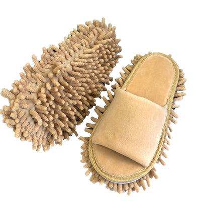 Floor Slippers Lazy Open Toed Mop Slipper Home Use Soft Pure Color Cleaning Slipper Beige M 39-41