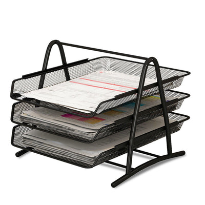 Office Desk Document Tray Mesh Bracket Paper Letter Shelf Holder Black Metal for Home Study School 3 Layers