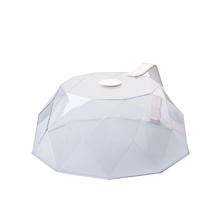 Geometric Microwave Splatter Cover Food Plate Lid with Steam Vents Handle Dustproof for Tray Pan Bowl White