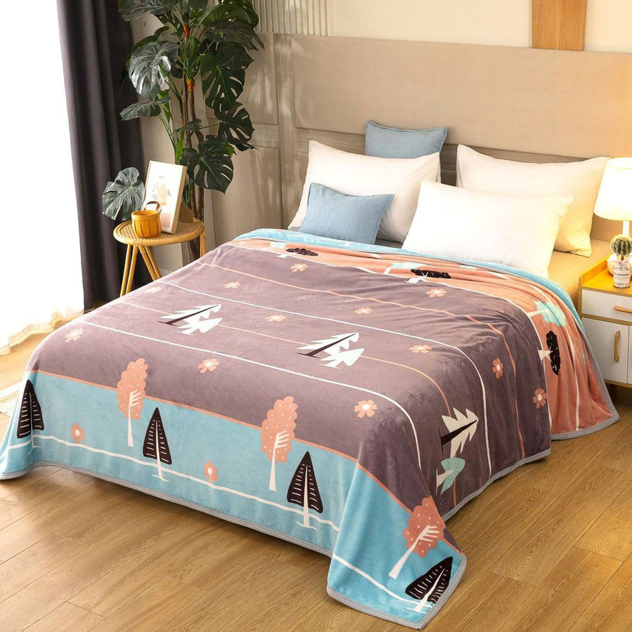 Throw Blanket Cartoon Pattern Thickened Air Conditioning Blanket for Home Bedroom Office Travel Leaves and Flowers 150x200cm / 59.1x78.7in