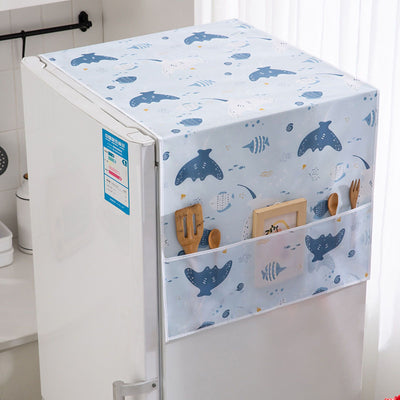 Refrigerator Dust Cover PEVA Home Water and Oil Proofing Refrigerator Cover Towel for Kitchen Happy Sea 130x55cm/51.2x21.7in