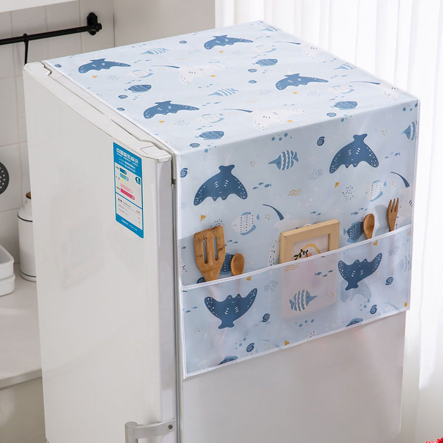 Refrigerator Dust Cover PEVA Home Water and Oil Proofing Refrigerator Cover Towel for Kitchen Happy Sea 130x55cm/51.2x21.7in