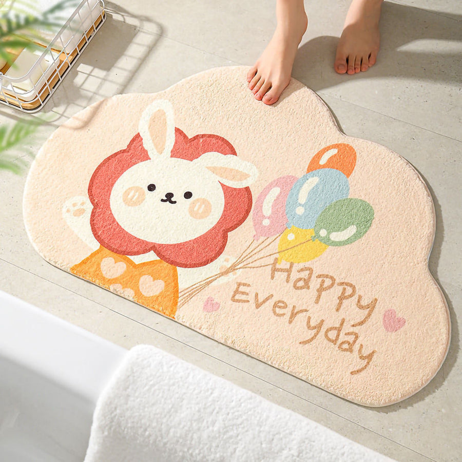 Cute Bathroom Mat Minimalist Water Absorption Skid Resistant Bath Quick Dry Floor Mat for Home Balloon Rabbit 40X60cm / 15.7x23.6in