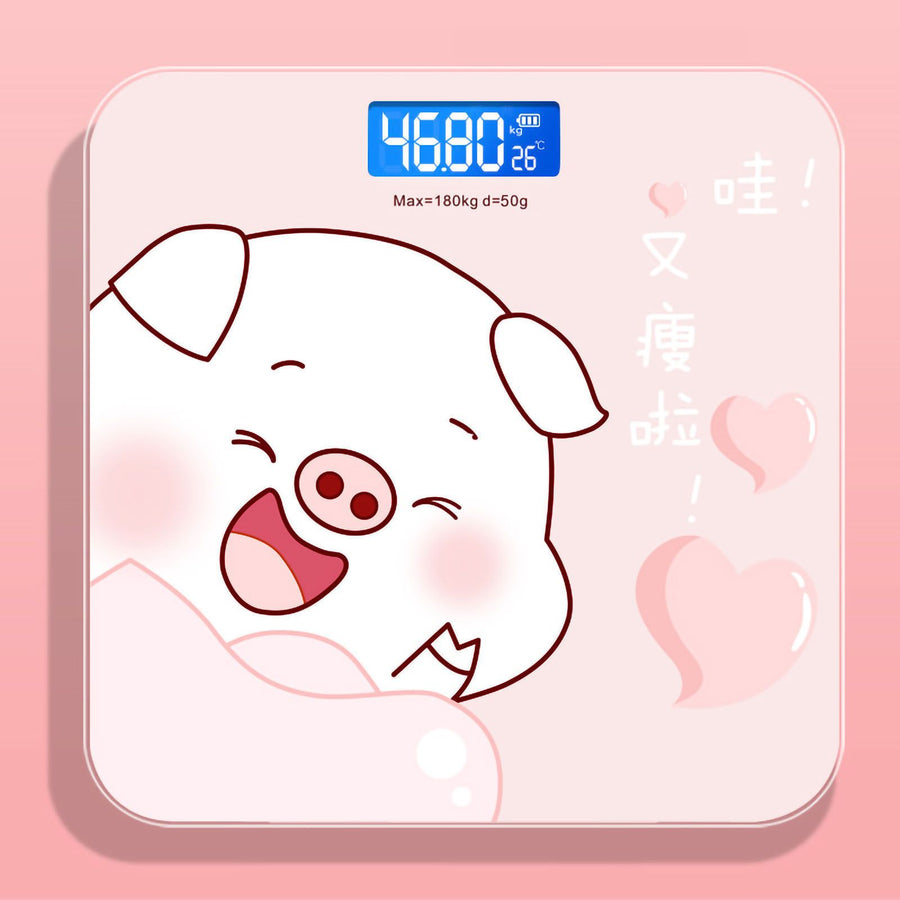 Digital Weight Scale Tempered Glass Smart Accurate Measurement Digital Weight Scale for Home Use Sticker Pink Pig 26x26cm / 10.2x10.2in Battery Model
