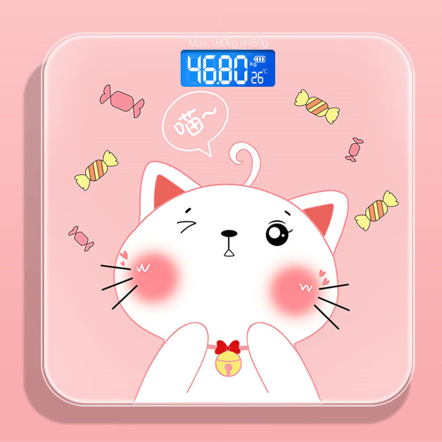 Digital Weight Scale Tempered Glass Smart Accurate Measurement Digital Weight Scale for Home Use LCD Candy Cat 26x26cm / 10.2x10.2in Battery Model
