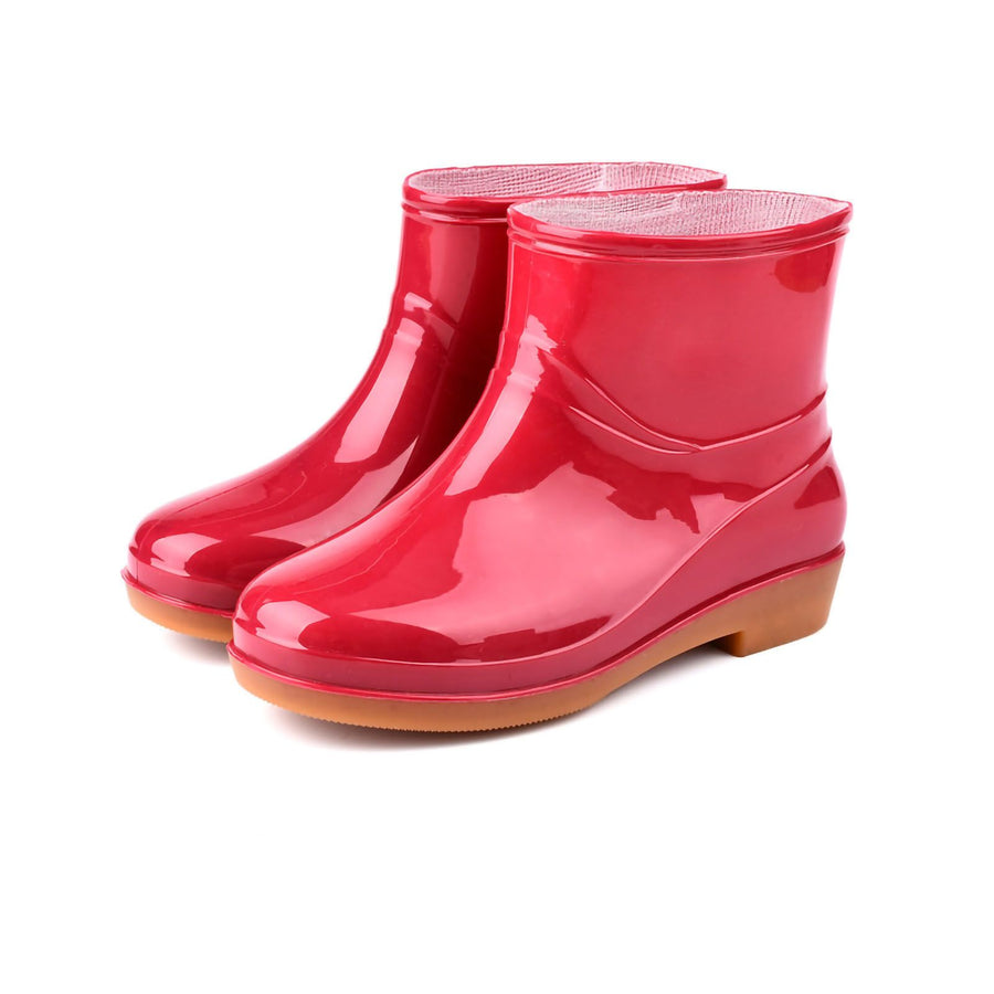 Womens Rain Boots Fashion Antiskid Short Rain Boot Round Head Radian PVC Plastic Rain Boots Red 36