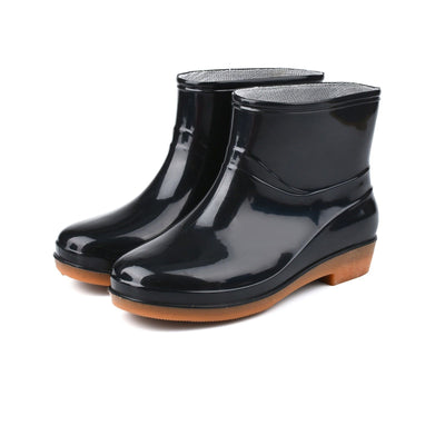 Womens Rain Boots Fashion Antiskid Short Rain Boot Round Head Radian PVC Plastic Rain Boots Black 36