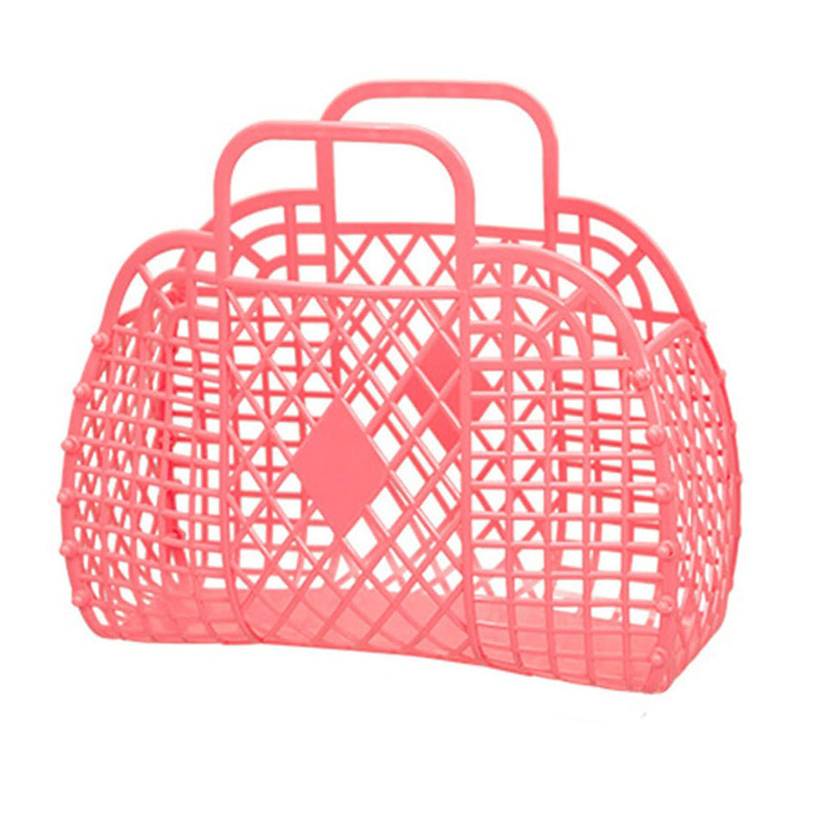 Hollow Storage Basket Plastic Reusable Portable Foldable Bag for Beach Home Bedside Shopping Toys Clothes Red 250x110x220mm/9.84x4.33x8.66in