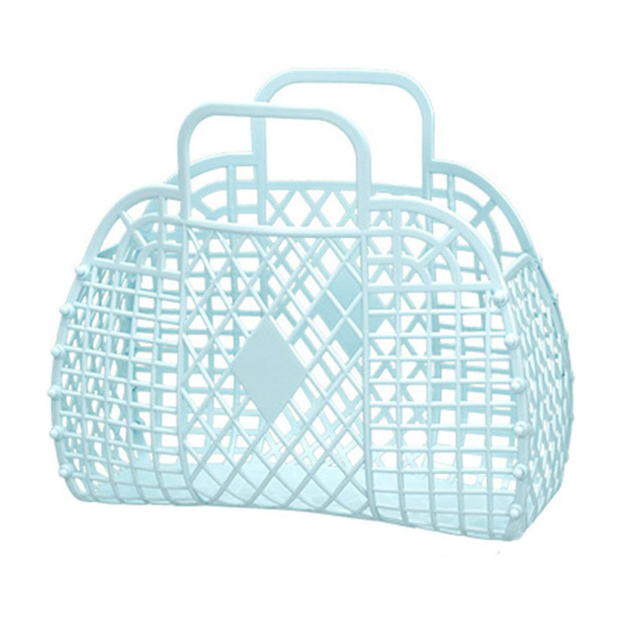 Hollow Storage Basket Plastic Reusable Portable Foldable Bag for Beach Home Bedside Shopping Toys Clothes Blue 250x110x220mm/9.84x4.33x8.66in