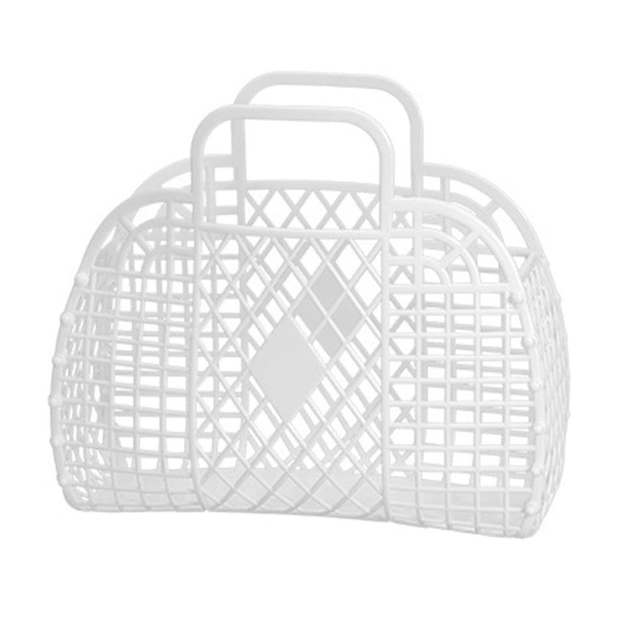 Hollow Storage Basket Plastic Reusable Portable Foldable Bag for Beach Home Bedside Shopping Toys Clothes White 250x110x220mm/9.84x4.33x8.66in
