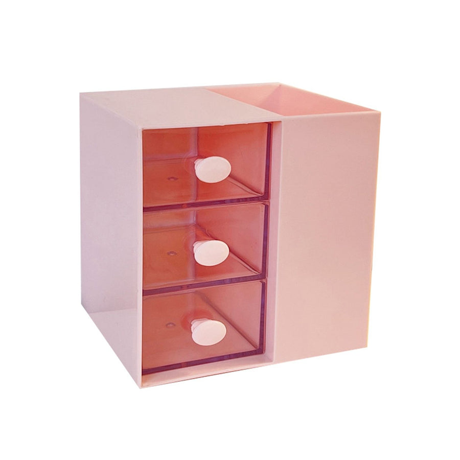 Desktop Storage Box Drawer Design Large Capacity Decorative Simple Dust Cover Skincare Storage Box Pink with Stickers