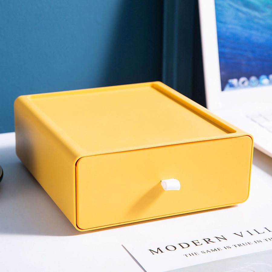 Desktop Storage Box Drawer Design Strong Load Bearing Stackable Desktop Organizer Storage Box for Stationery Yellow