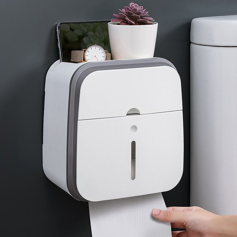 Wall Mounted Tissue Box Holder Strong Bearing Tissue Dispenser with Transparent Viewing Window for Home Bathroom Grey