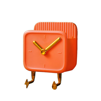 Wall Mounted Storage Box PP Clock Shaped Multifunctional Container with Hooks for Dormitory Bedside Orange