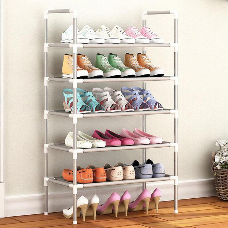 Multi Layer Shoe Rack Plastic Stackable Breathable Strong Compression Capability Shoe Storage Rack for Student Dormitory 5 Layers