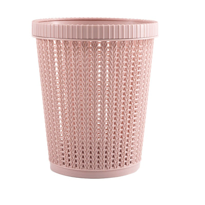 Pulling Bag Trash Can Imitation Rattan Round Plastic Garbage Bin Home Coverless Trash Storage Basket Pink S