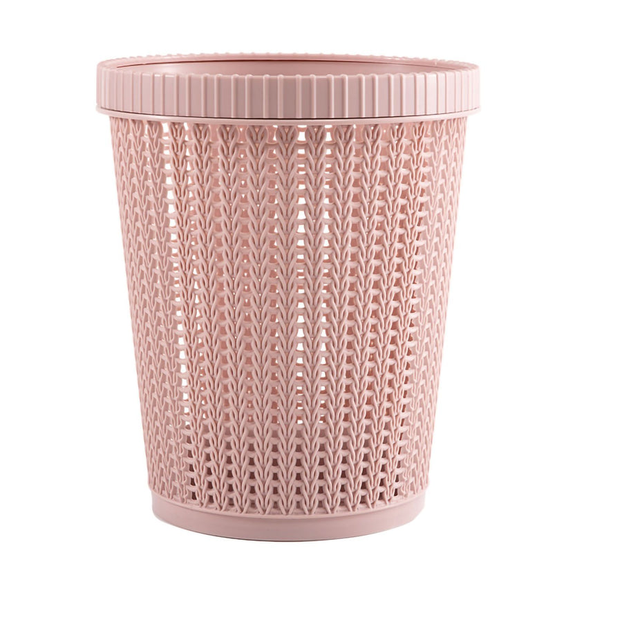 Pulling Bag Trash Can Imitation Rattan Round Plastic Garbage Bin Home Coverless Trash Storage Basket Pink S