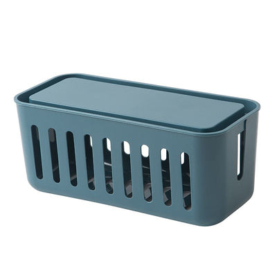 Power Strip Storage Box Hollow Heat Dissipation Simple 6 Charging Hole Cord Cable Container for Home Dark Blue