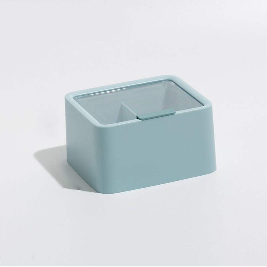 Lipstick Storage Box Large Capacity Double Layer Grid Design Transparent Storage Box with Lid for Home Office Blue