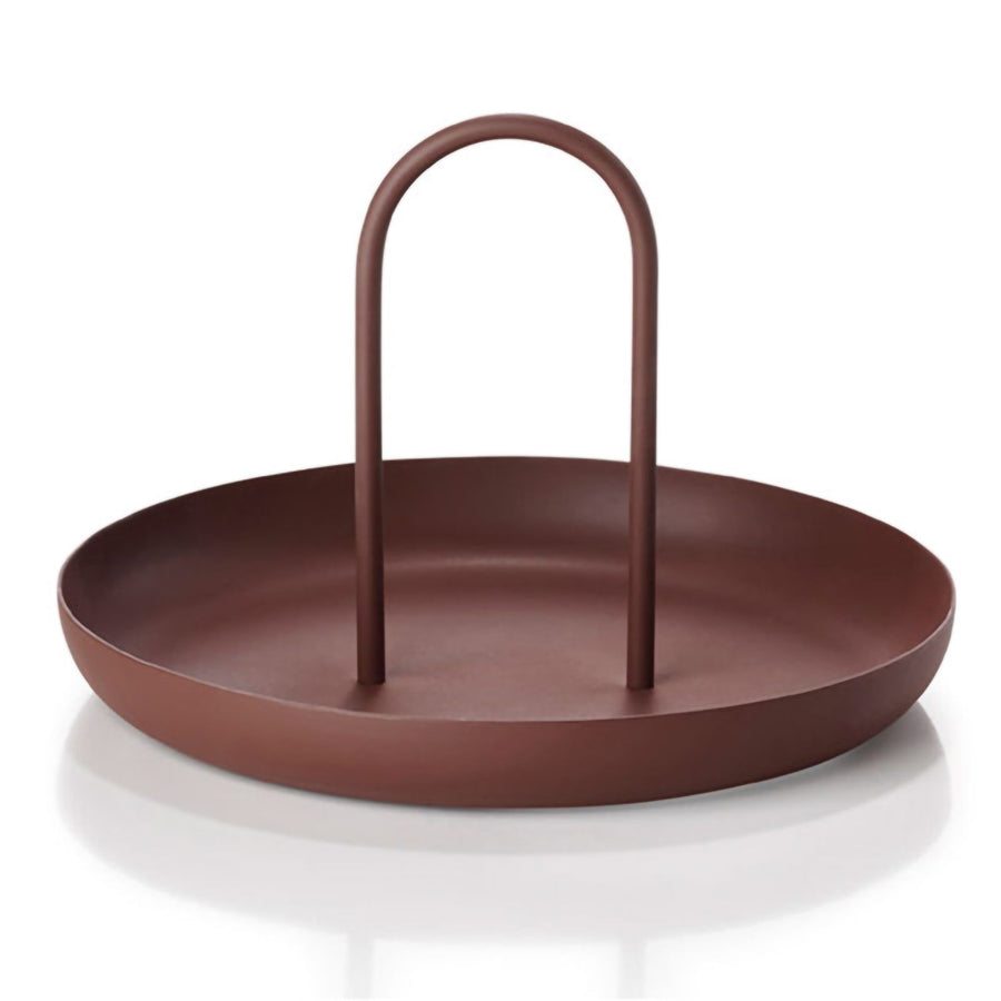 Serving Tray Metal Round Portable Table Top Storage Tray Simple Modern Style with Handle Red